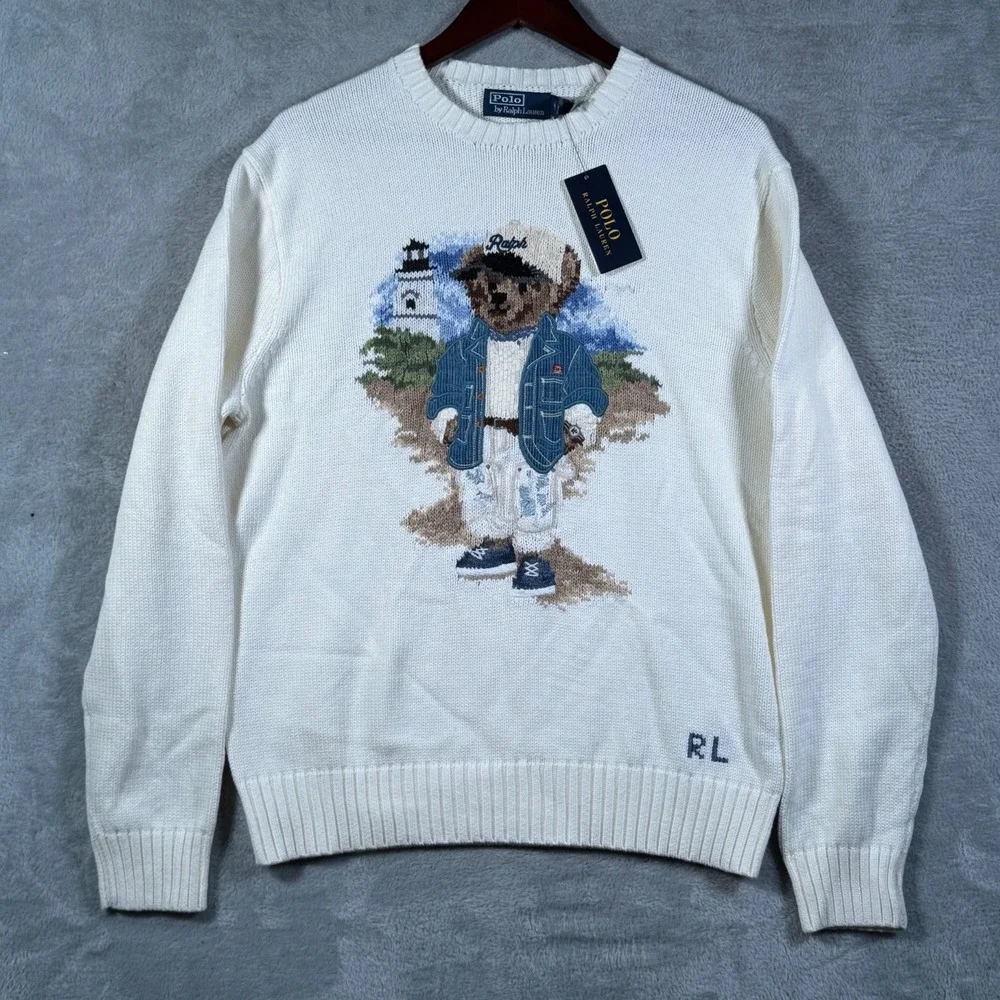 Polo Ralph Lauren Sweater Mens M White Polo Bear Knit $398